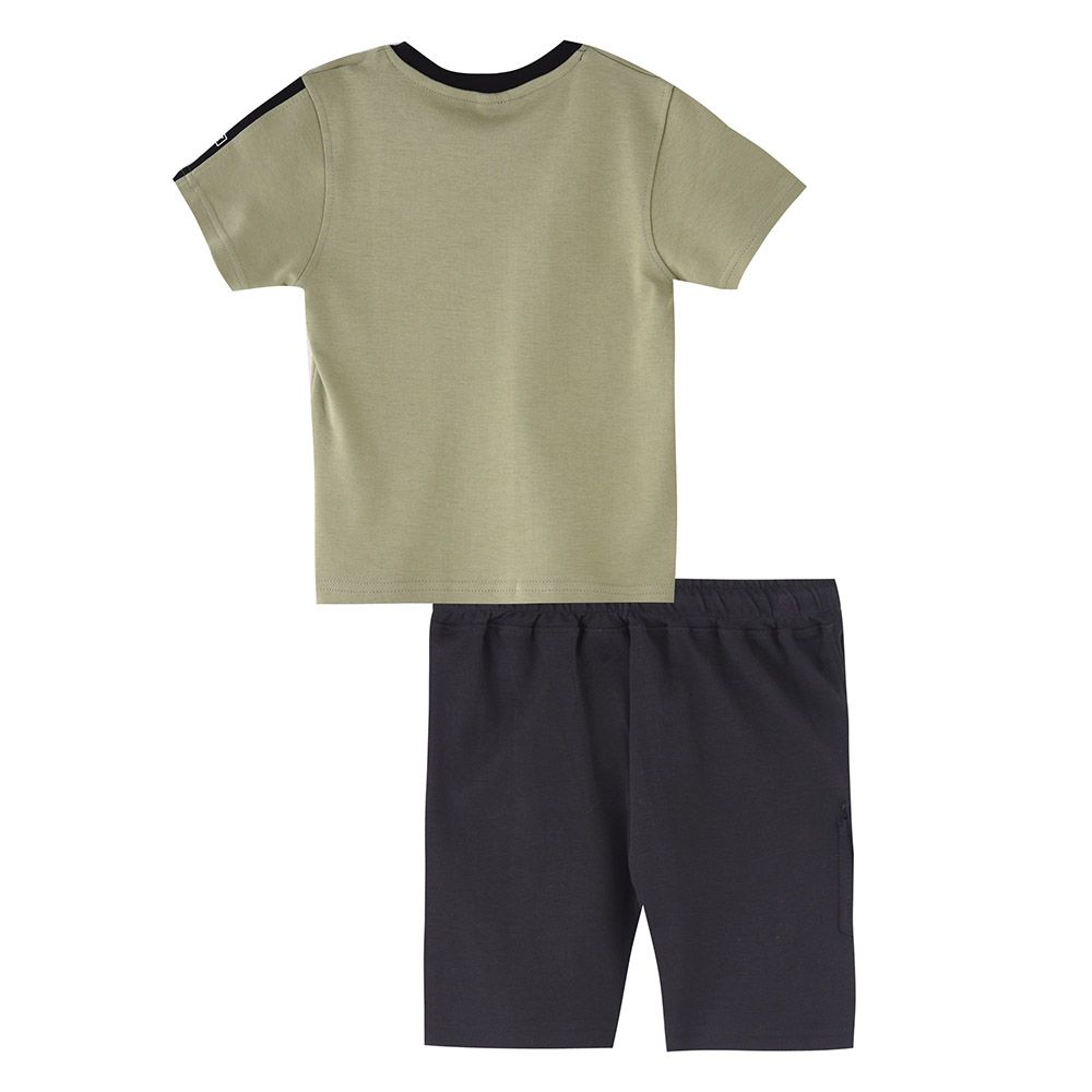 Genius - 2pc-Set - Boy's Short Sleeve T-Shirt w/ Bermuda Shorts - Moss Green/Black