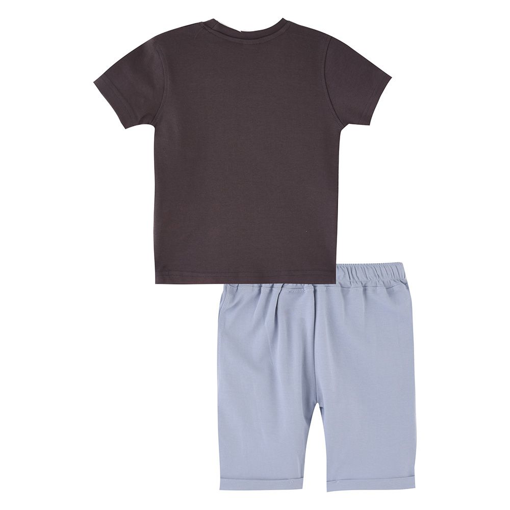 Genius - 2pc-Set - Boy's Short Sleeve T-Shirt w/ Bermuda Shorts - Charcoal/Blue