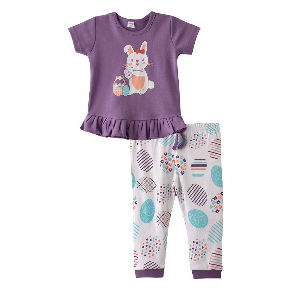 Smart Baby - 2pc-Set - Baby Girl Half Sleeve T-Shirt And Pants - Purple