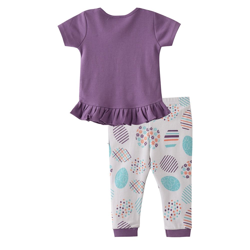 Smart Baby - 2pc-Set - Baby Girl Half Sleeve T-Shirt And Pants - Purple