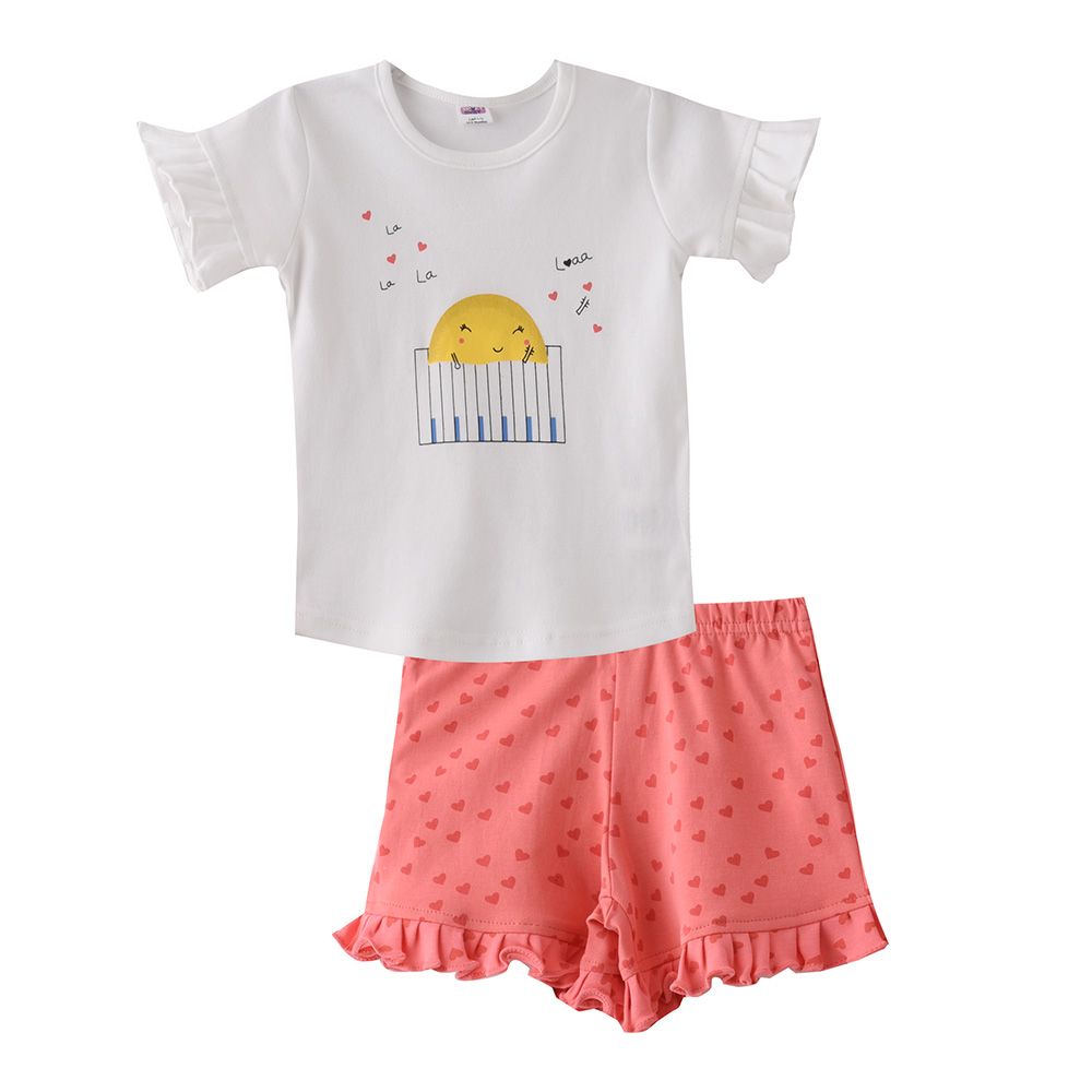 Smart Baby - 2pc-Set - Baby Girl T-Shirt w/ Bermuda Shorts - White