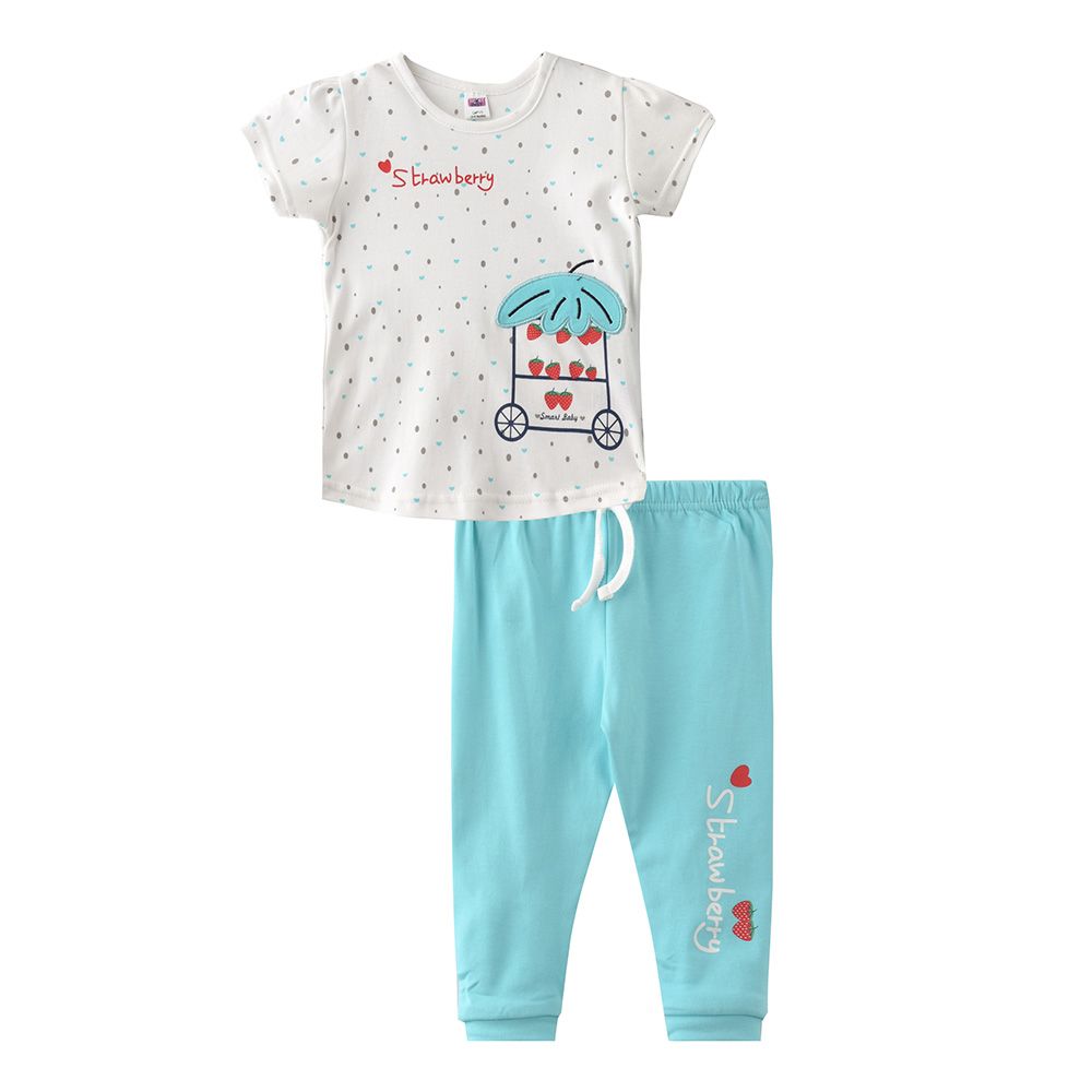 Smart Baby - 2pc-Set - Half Sleeve T-Shirt w/ Pants - White/Blue