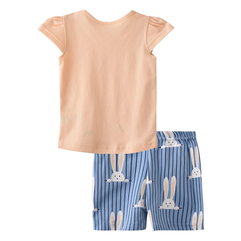 Smart Baby - 2pc-Set - Baby Girl T-Shirt And Bermuda - Beige/Blue