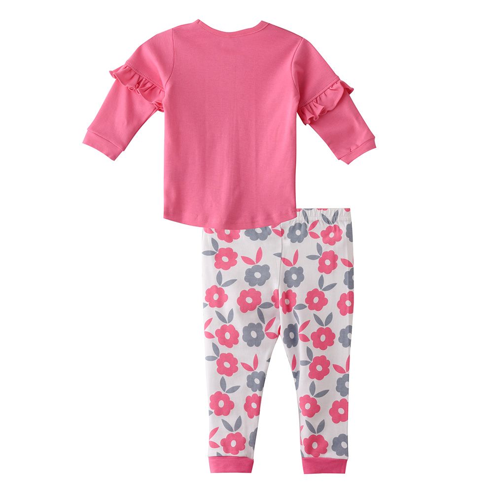 Smart Baby - 2pc-Set - Baby Girl Full Sleeve T-Shirt And Pants - Pink