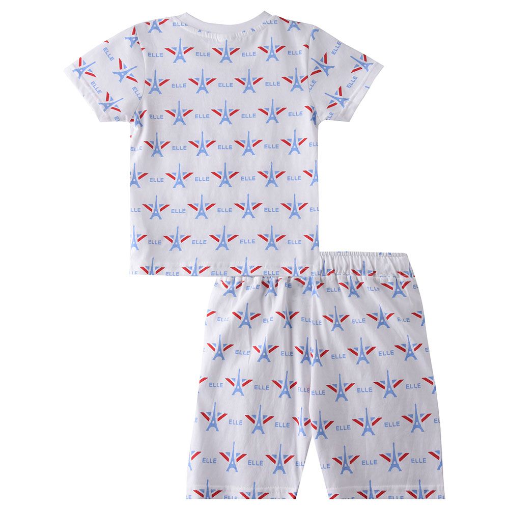 Genius - 2pc-Set - Boy Half Sleeve Eiffel T-shirt With Shorts - White