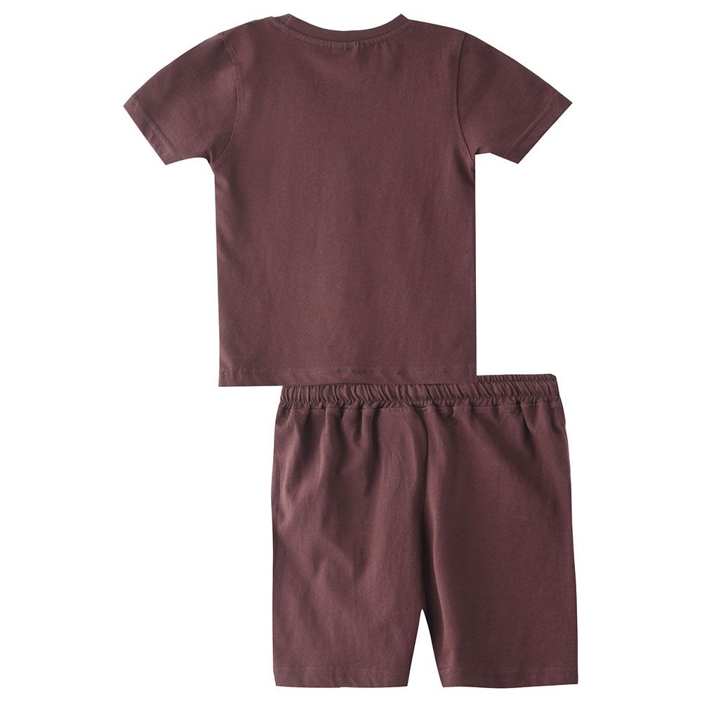 Genius - 2pc-Set - Boy Printed Half Sleeve T-shirt With Bermuda - Brown