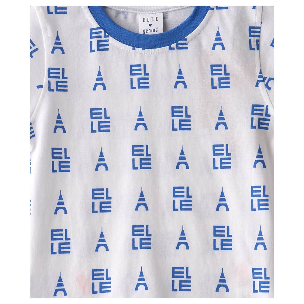 Genius - 2pc-Set - Boy Half Sleeve Print T-shirt With Bermuda - White/Blue