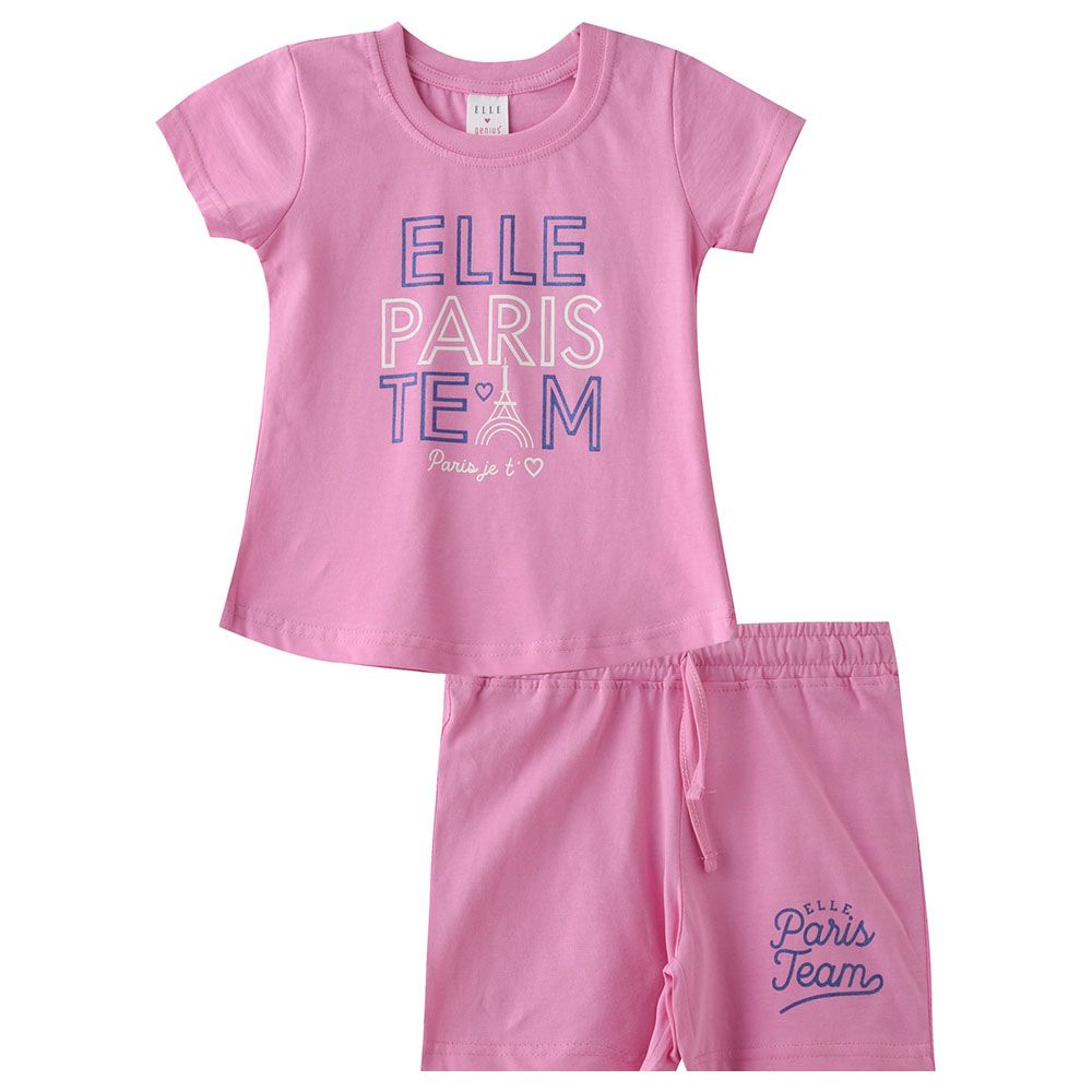 Genius - 2pc-Set - Girl Half Sleeve T-shirt With Shorts - Pink