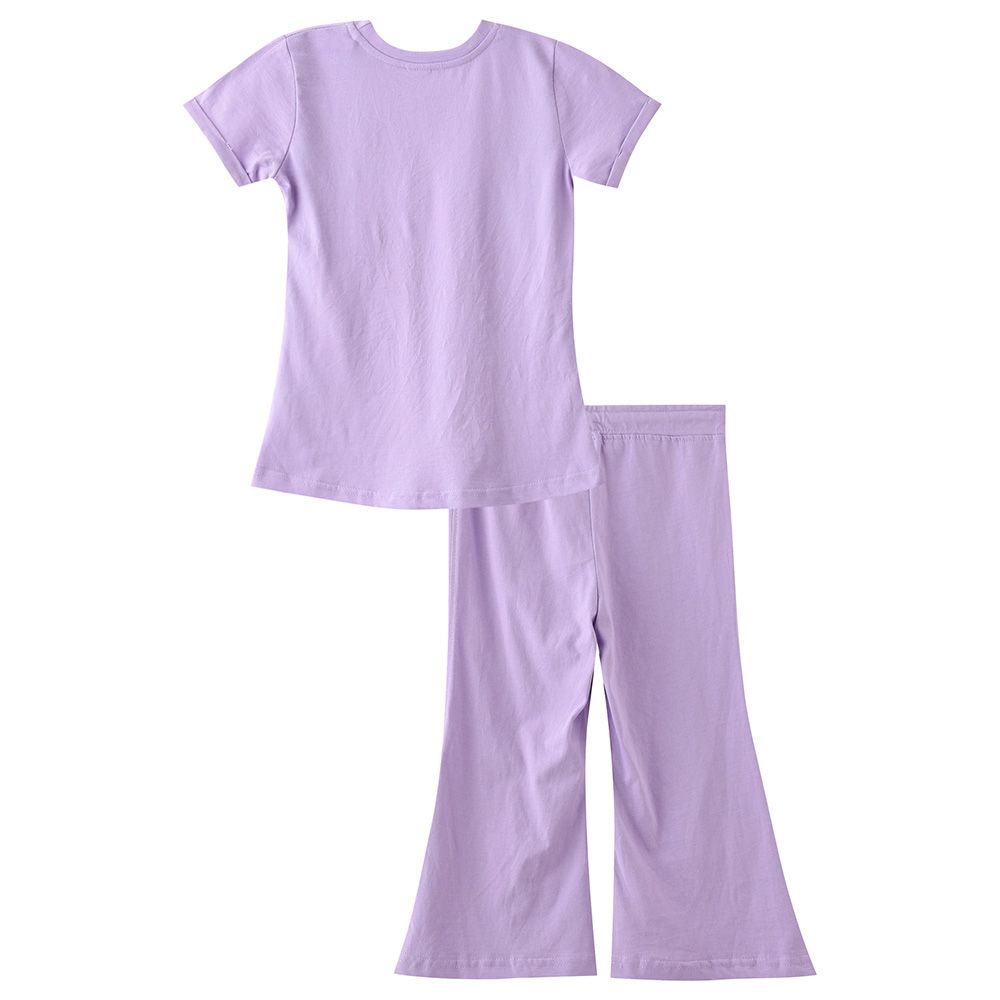 Genius - 2pc-Set - Girl Half Sleeve T-shirt With Capri - Voilet