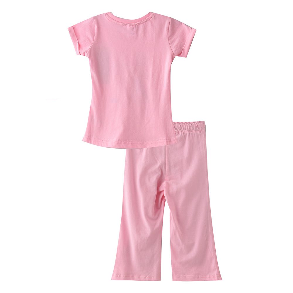 Genius - 2pc-Set - Girl's Short Sleeve T-Shirt w/ Capri Shorts - Pink