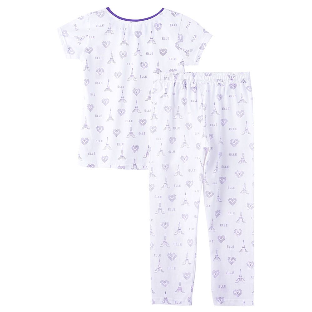 Genius - 2pc-Set - Girl Half Sleeve Eiffel T-shirt With Pants - White