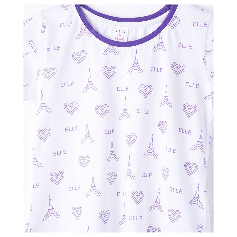 Genius - 2pc-Set - Girl Half Sleeve Eiffel T-shirt With Pants - White