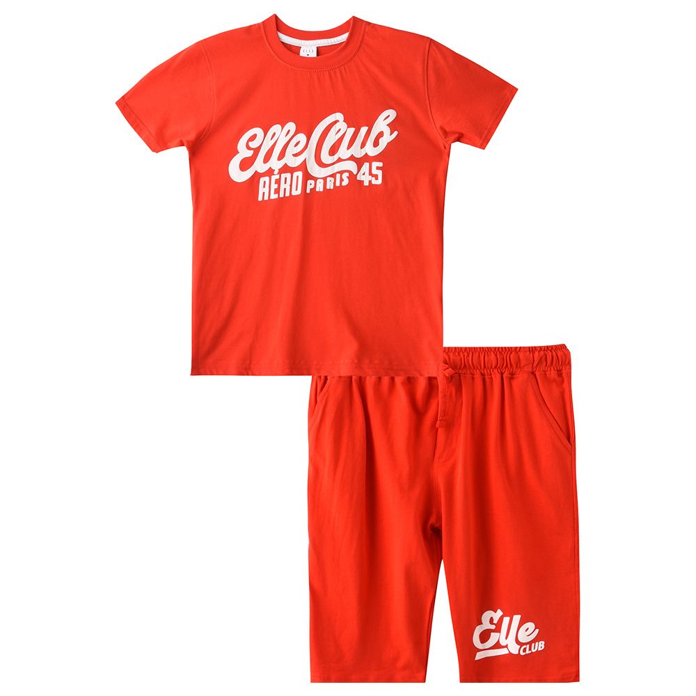 Genius - 2pc-Set - Boy Half Sleeve T-shirt With Bermuda - Red