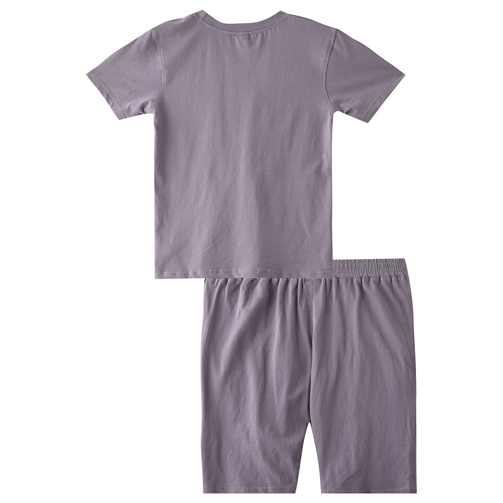 Genius - 2pc-Set - Boy Printed Half Sleeve T-shirt With Bermuda - Grey