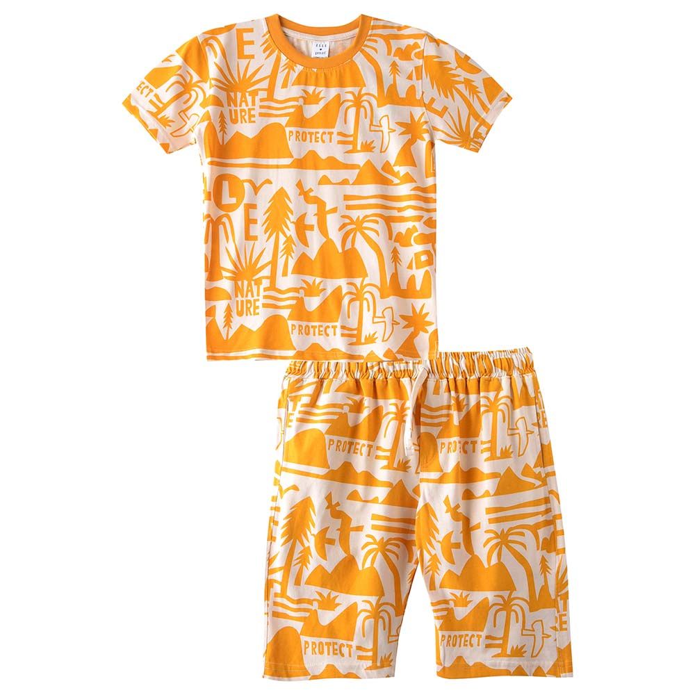 Genius - 2pc-Set - Boy Half Sleeve T-shirt With Bermuda - Mustard