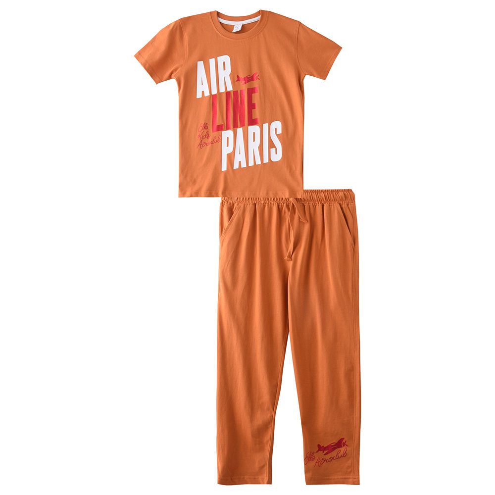 Genius - 2pc-Set - Boy Half Sleeve T-shirt With Pants - Brown