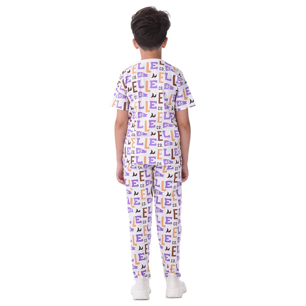 Genius - 2pc-Set - Boy Half Sleeve Print T-shirt With Pants - White