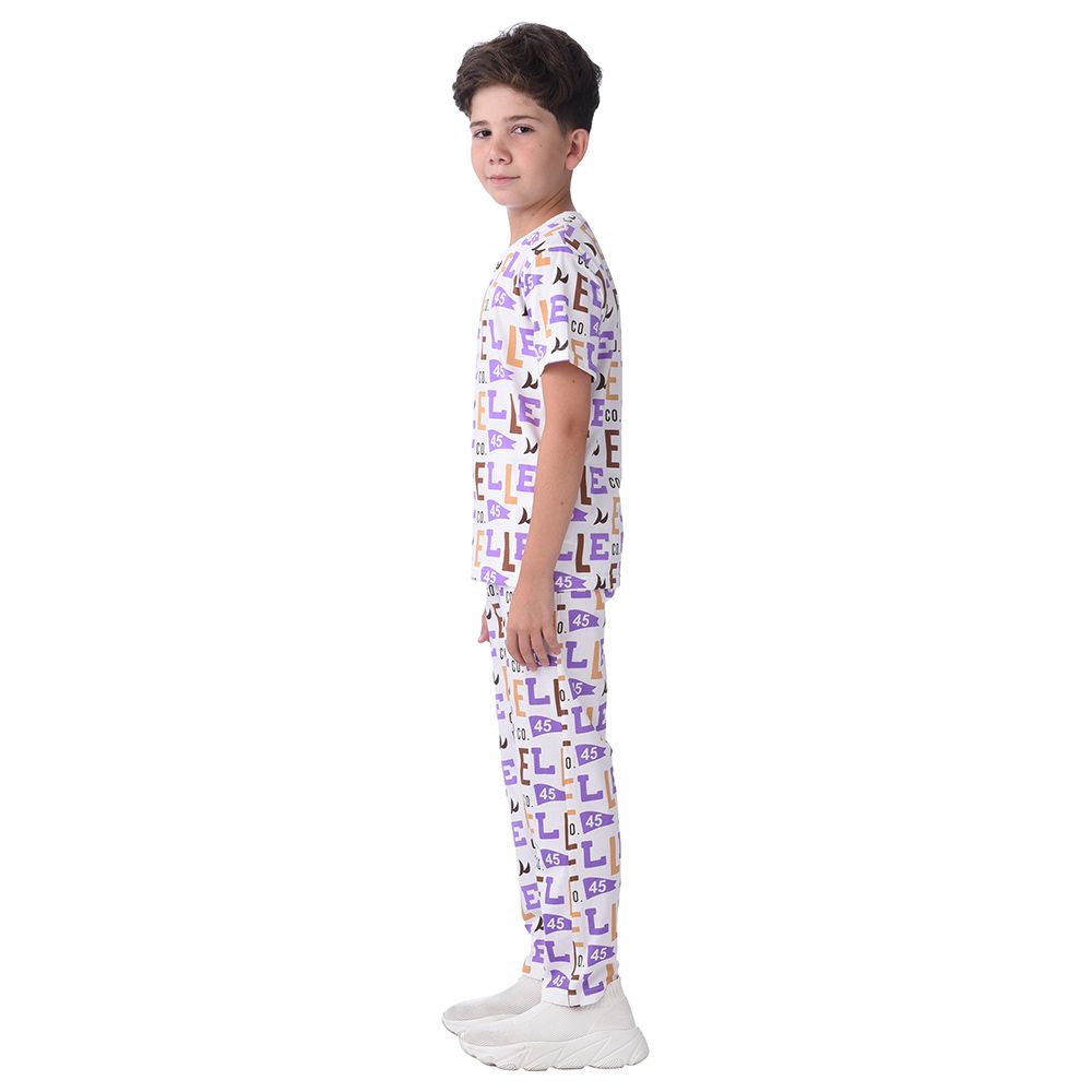 Genius - 2pc-Set - Boy Half Sleeve Print T-shirt With Pants - White