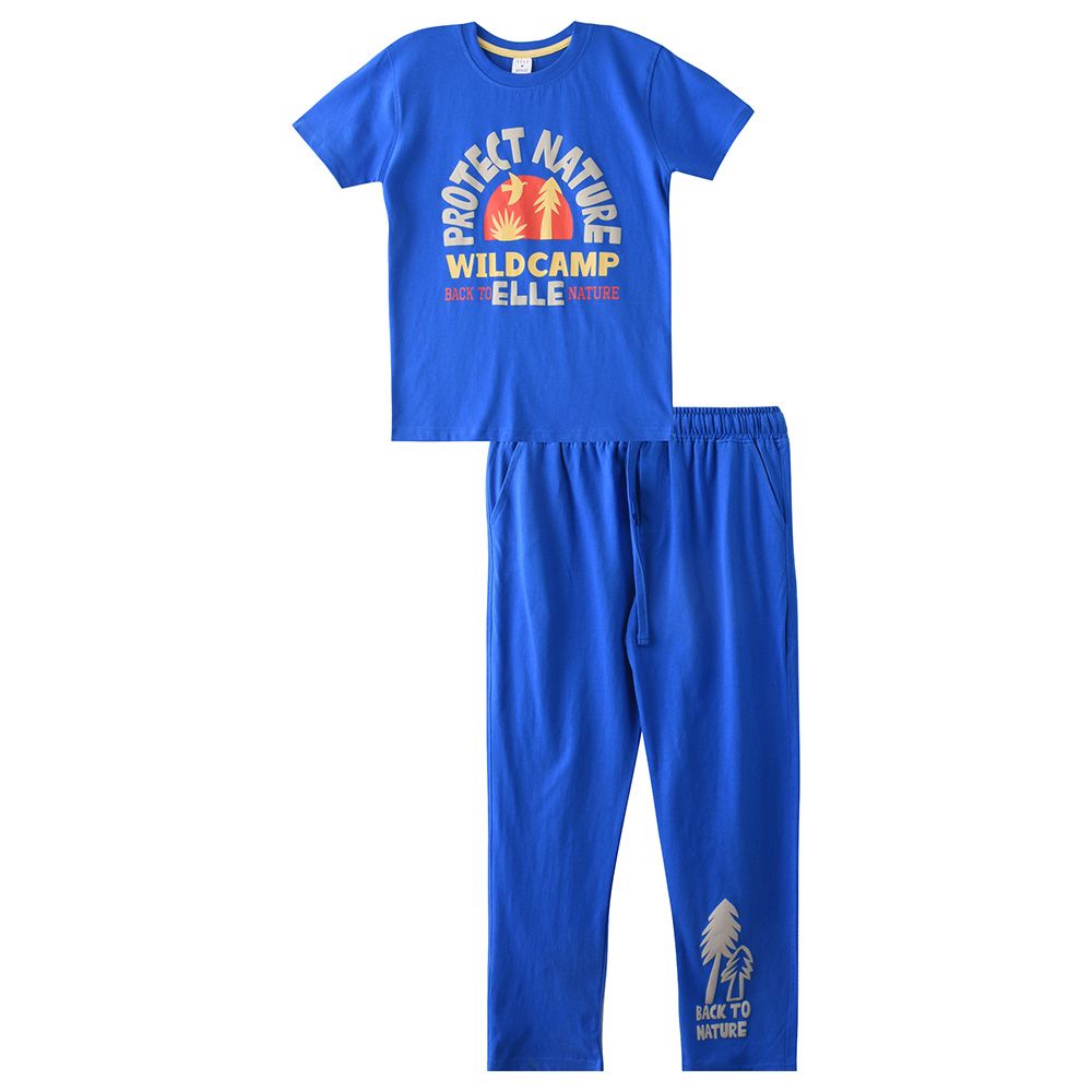 Genius - 2pc-Set - Boy Half Sleeve T-shirt With Pants - Royal Blue