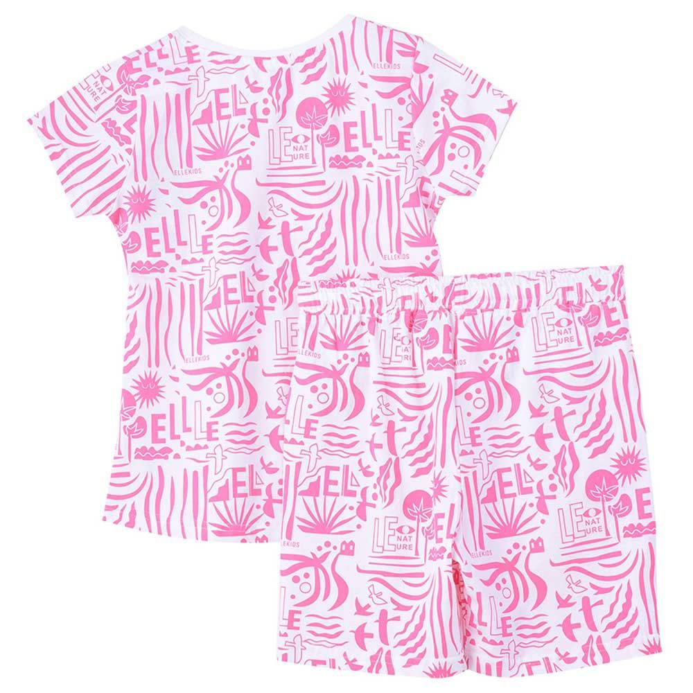 Genius - 2pc-Set - Girl Half Sleeve T-shirt With Shorts - White/Pink