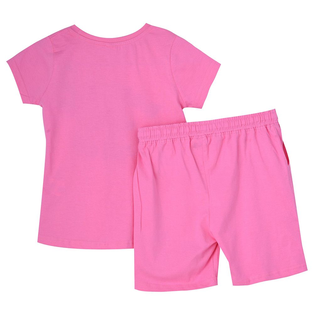 Genius - 2pc-Set - Girl Half Sleeve T-shirt With Shorts - Dark Pink