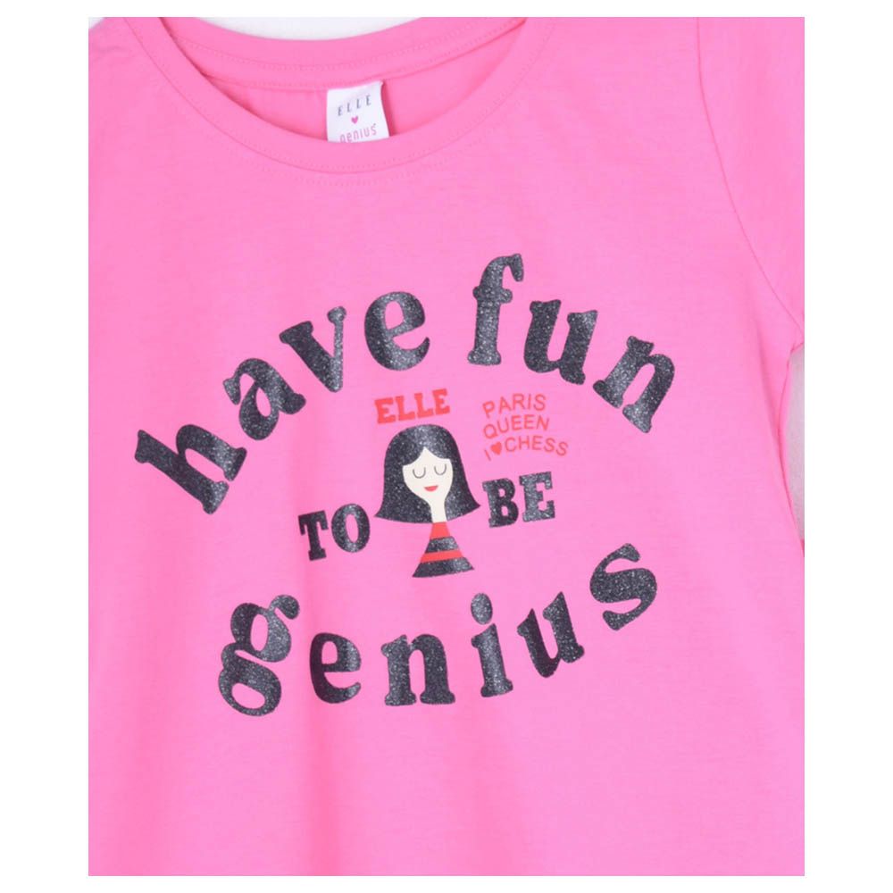 Genius - 2pc-Set - Girl Half Sleeve T-shirt With Shorts - Dark Pink