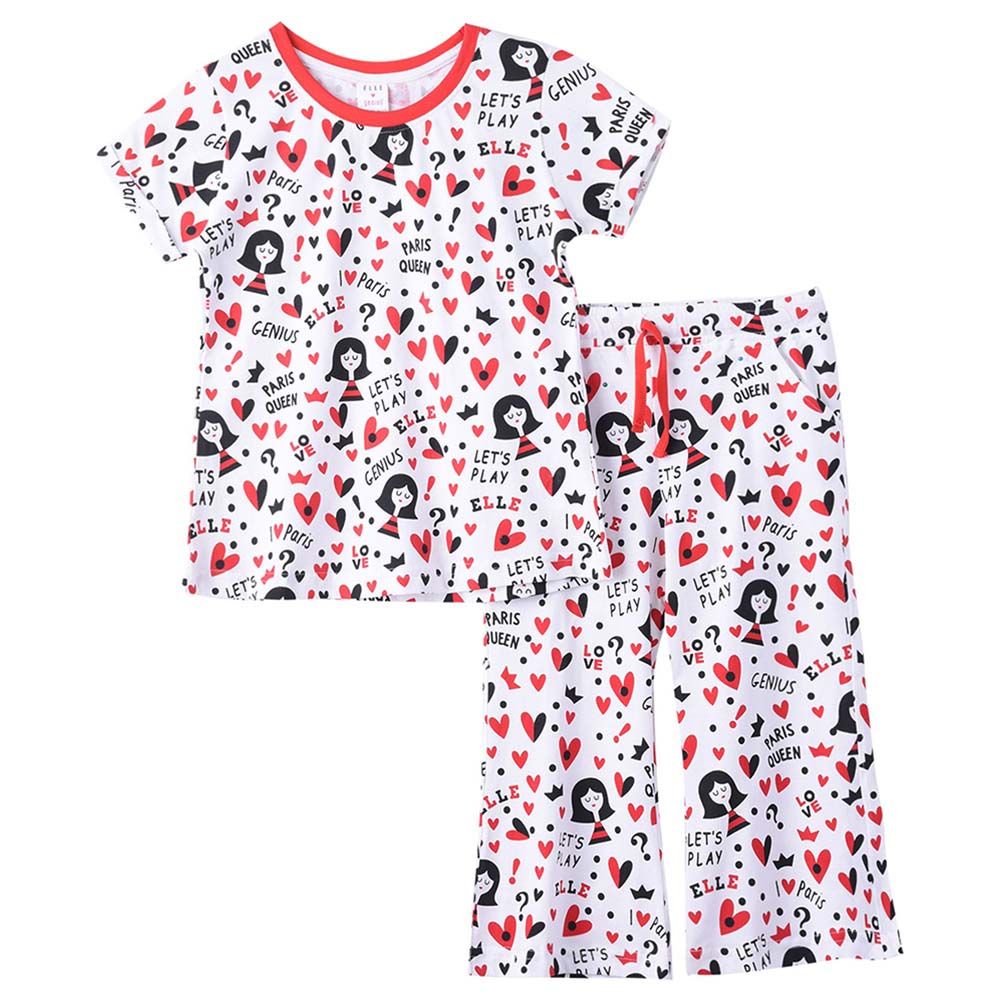 Genius - 2pc-Set - Girl Half Sleeve Printed T-shirt With Capri - White