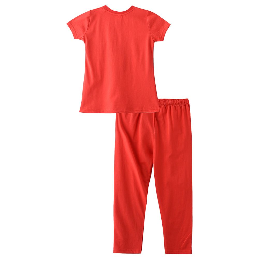 Genius - 2pc-Set - Girl Print Half Sleeve T-shirt With Pants - Red