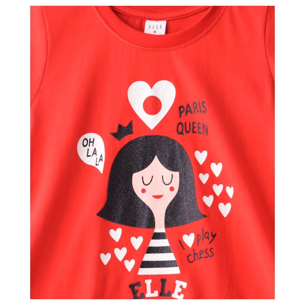 Genius - 2pc-Set - Girl Print Half Sleeve T-shirt With Pants - Red