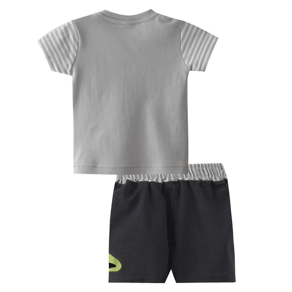 Smart Baby - 2pc-Set - Dino T-Shirt w/ Bermuda Shorts - Pastel Grey