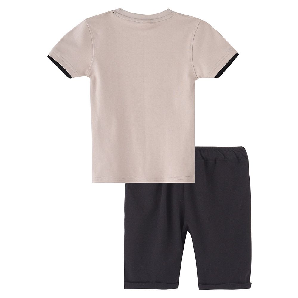 Genius - 2pc-Set - Boy's Short Sleeve T-Shirt w/ Bermuda Shorts - Light Beige/Black