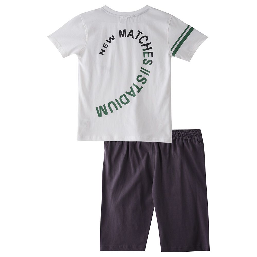 Genius - 2pc-Set - Boy Printed Half Sleeve T-shirt With Bermuda - Off White/Grey