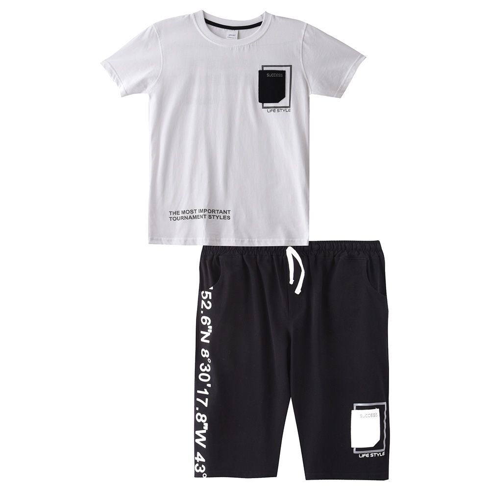 Genius - 2pc-Set - Boy Half Sleeve T-shirt With Bermuda - White/Black