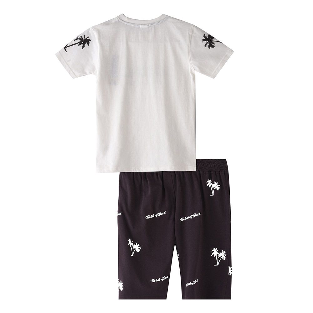 Genius - 2pc-Set - Boy's Half Sleeve T-Shirt w/ Bermuda Shorts - Black/White