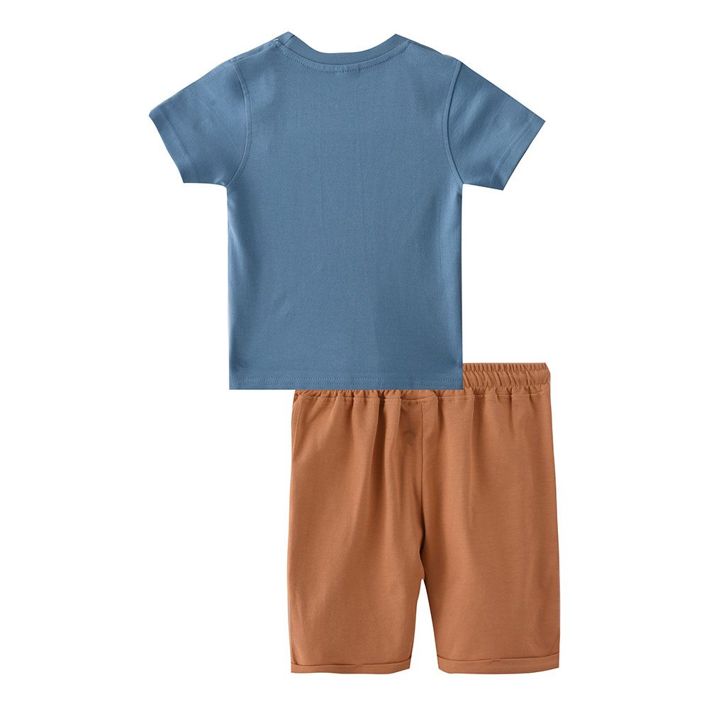 Genius - 2pc-Set - Boy's Short Sleeve T-Shirt w/ Bermuda Shorts - Steel Blue/Brown