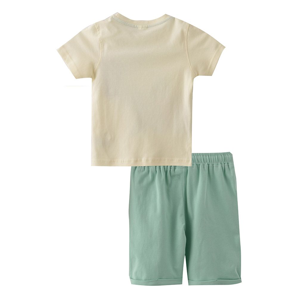 Genius - 2pc-Set - Boy's Short Sleeve T-Shirt w/ Bermuda Shorts - Off White/Blue