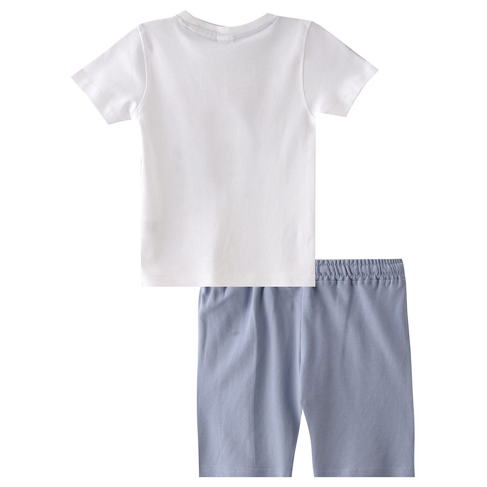 Genius - 2pc-Set - Boy Half Sleeve T-shirt With Bermuda - Blue/White