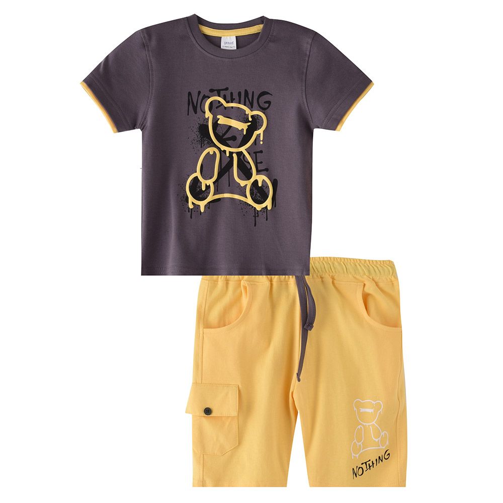 Genius - 2pc-Set - Boy's Half Sleeve T-Shirt w/ Bermuda Shorts - Grey/Ivory