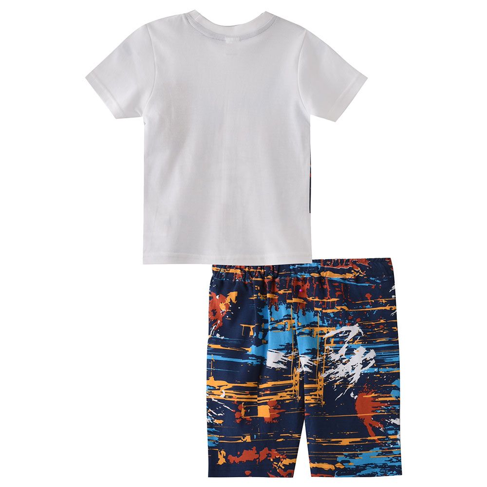 Genius - 2pc-Set - Boy Half Sleeve Graffiti T-shirt With Bermuda - White