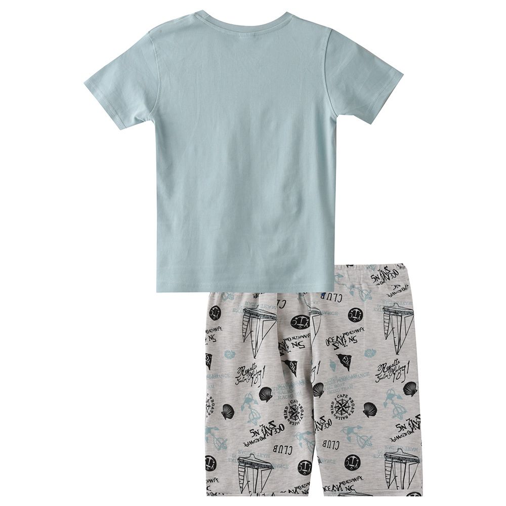 Genius - 2pc-Set - Boy Half Sleeve T-shirt With Bermuda - Sky Blue/White