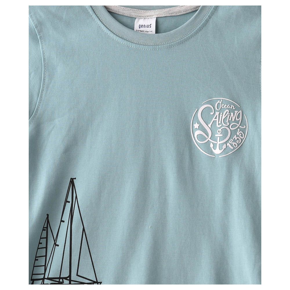 Genius - 2pc-Set - Boy Half Sleeve T-shirt With Bermuda - Sky Blue/White