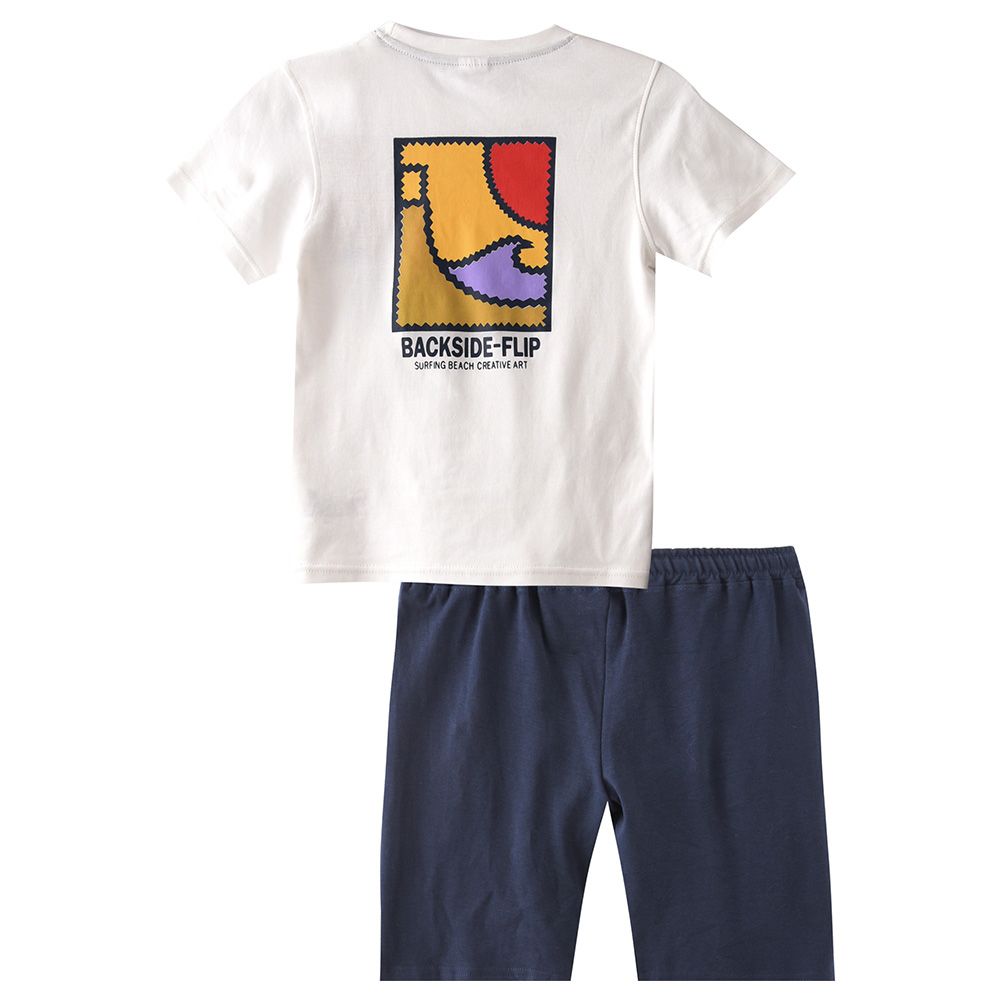 Genius - 2pc-Set - Boy Half Sleeve T-shirt With Bermuda - White/Navy