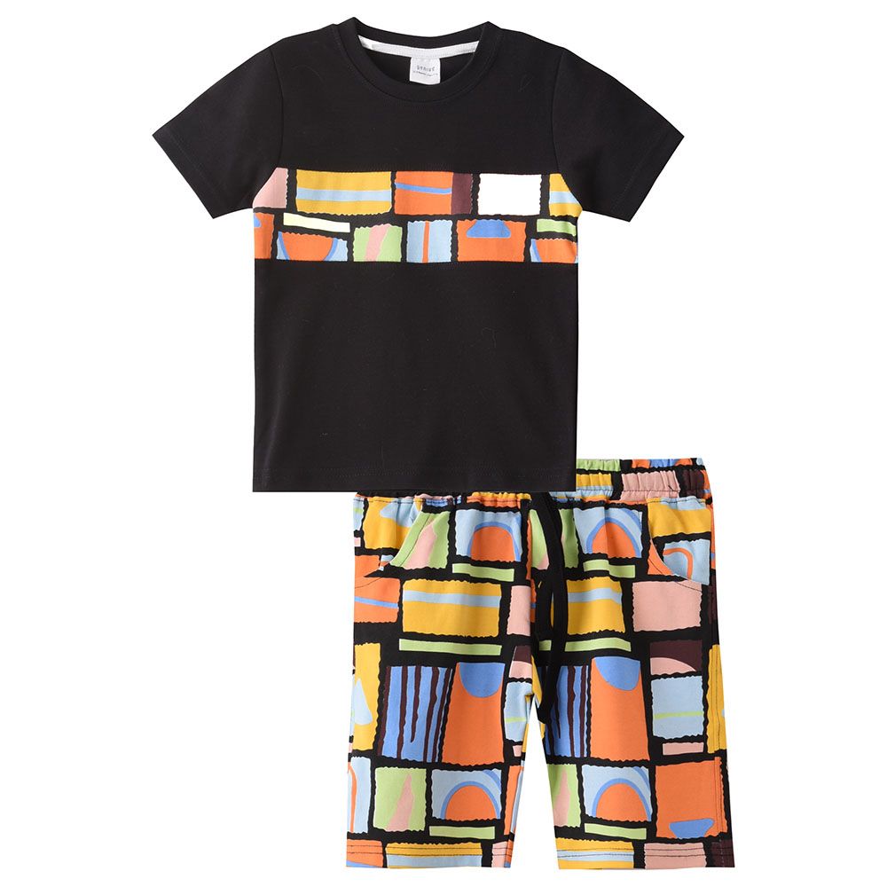 Genius - 2pc-Set - Boy Half Sleeve T-shirt With Bermuda - Black