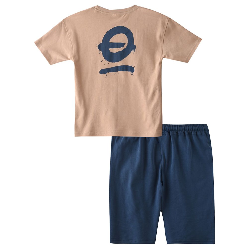 Genius - 2pc-Set - Boy Half Sleeve T-shirt With Bermuda - Sand Brown/Blue