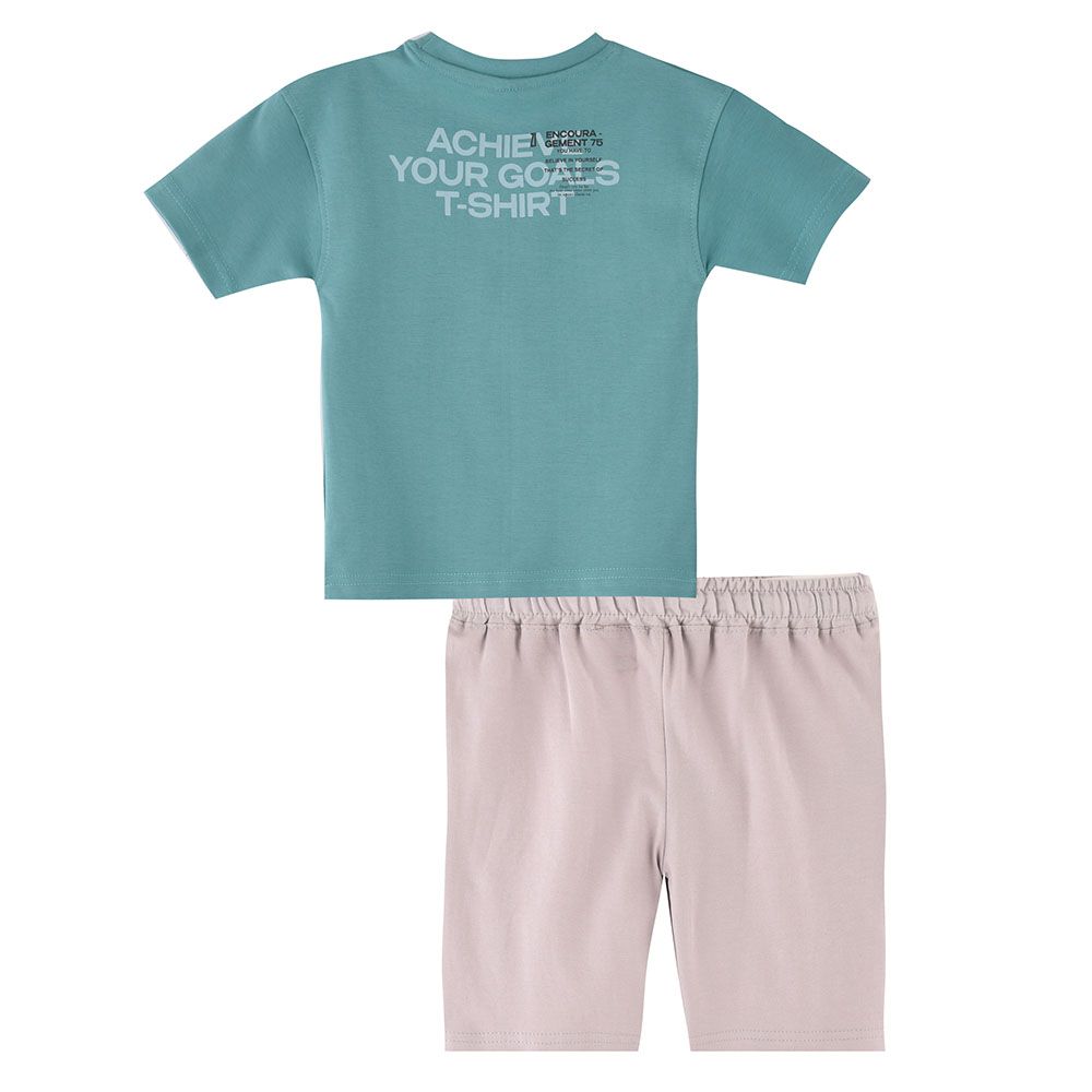 Genius - 2pc-Set - Boy's Short Sleeve T-Shirt w/ Bermuda Shorts - Sea Green/Beige