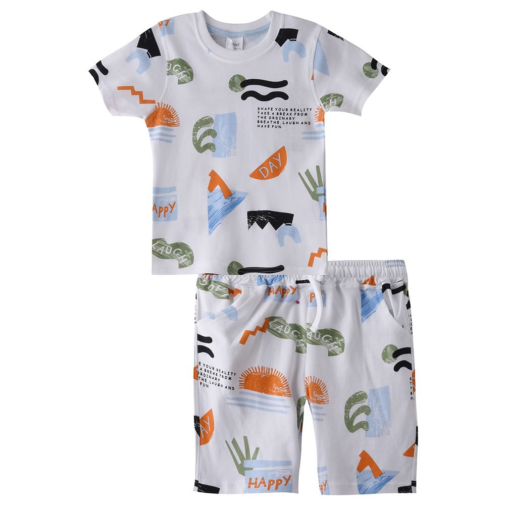 Genius - 2pc-Set - Boy Half Sleeve Fun Print T-shirt With Bermuda