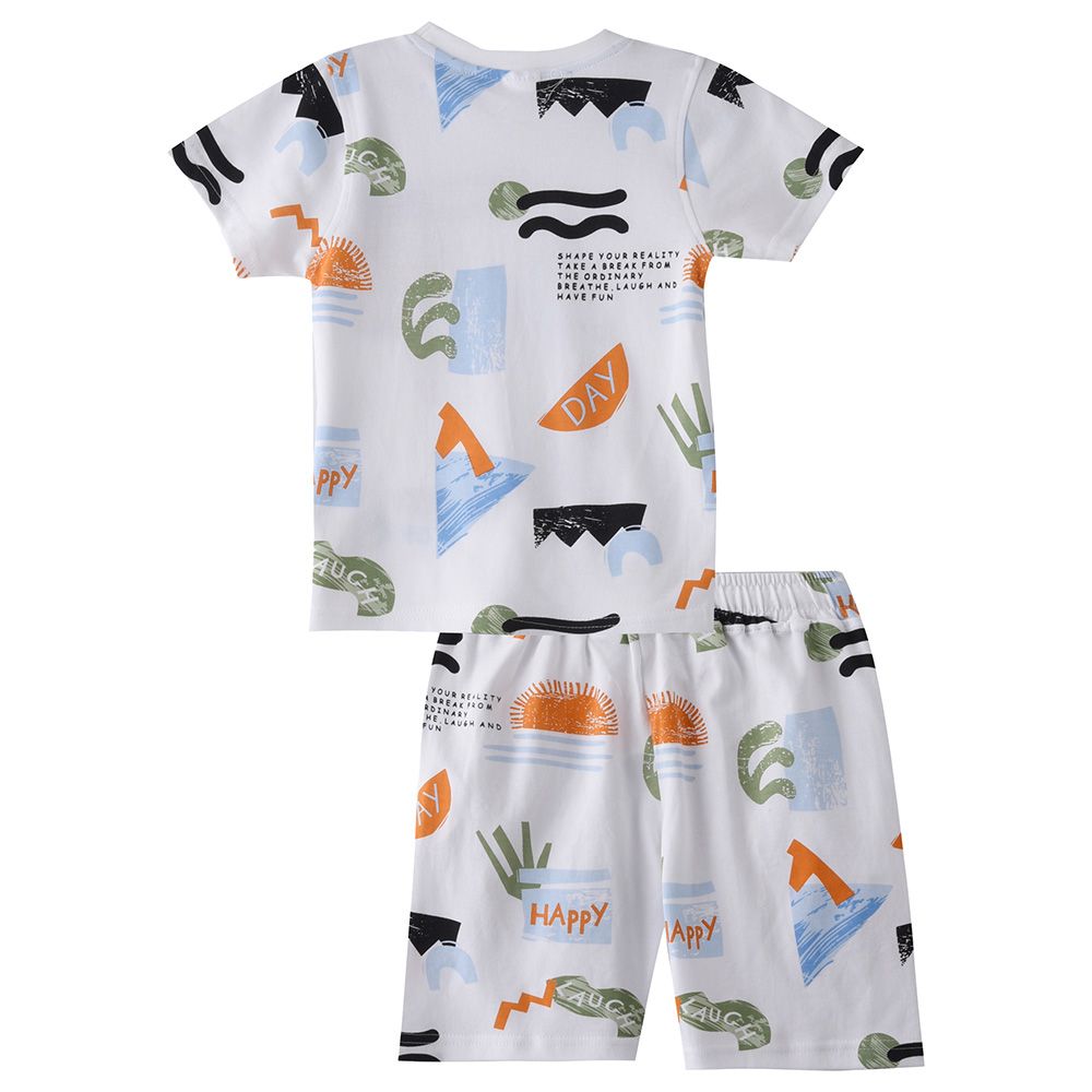 Genius - 2pc-Set - Boy Half Sleeve Fun Print T-shirt With Bermuda