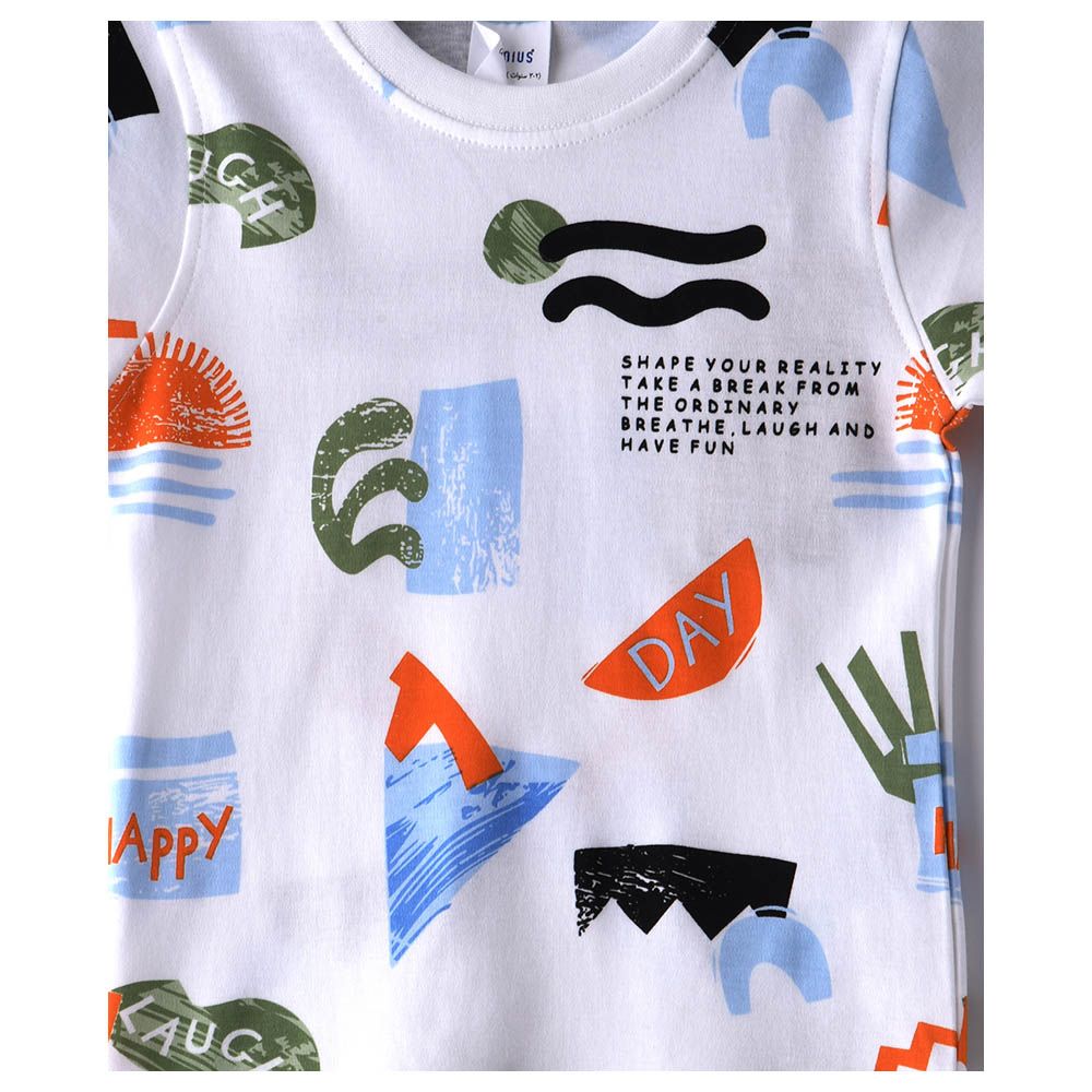 Genius - 2pc-Set - Boy Half Sleeve Fun Print T-shirt With Bermuda