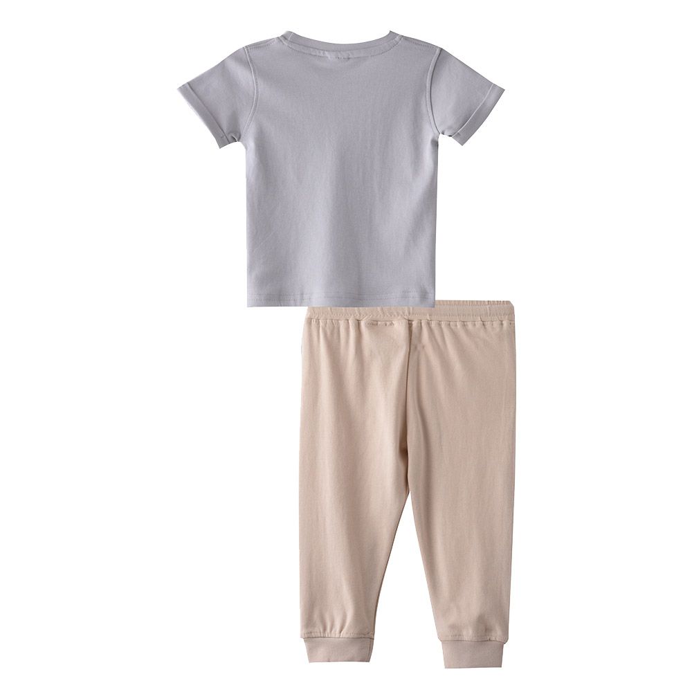 Smart Baby - 2pc-Set - Baby Boy T-shirt And Pants - Light Grey/Beige