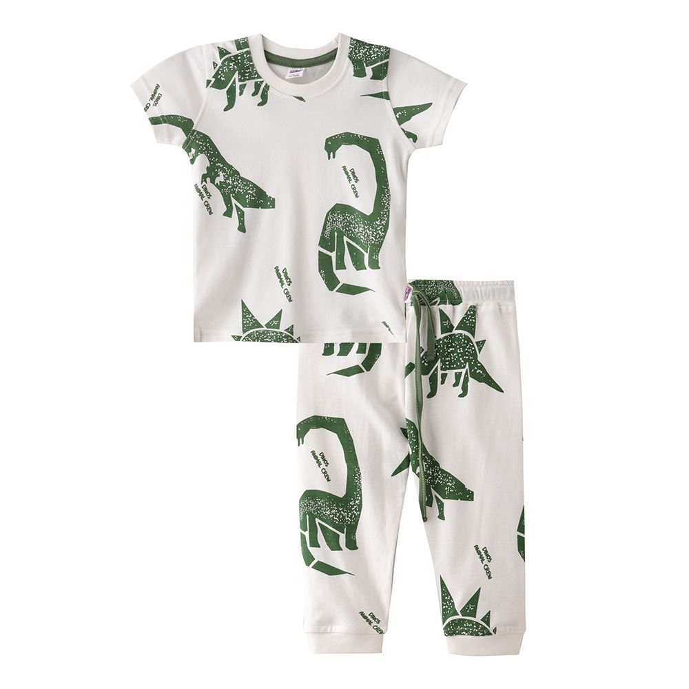 Smart Baby - 2pc-Set - Baby Boy Dino T-Shirt w/ Pants - White